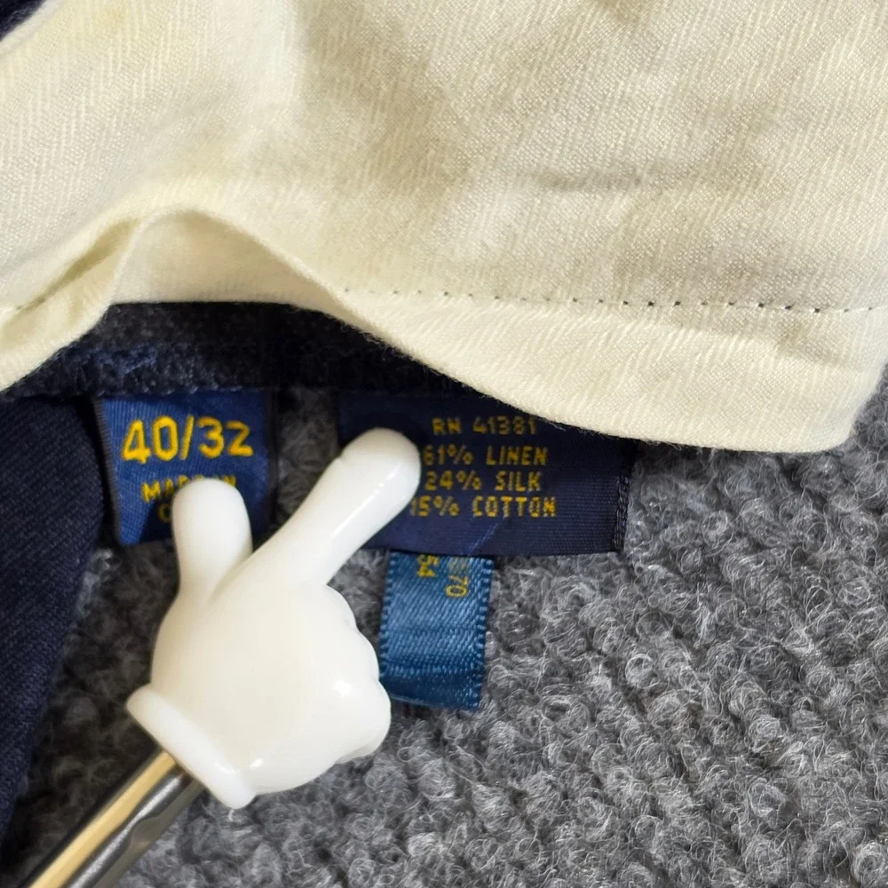 Polo Ralph Lauren Classic Fit Navy Linen Silk Cotton Cuffed Pants Mens 40/32